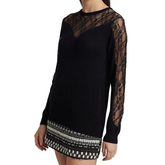 Ramy Brooke Lindsay Sweater Size L Black Lace Cashmere Blend Party Romantic - Picture 6 of 16